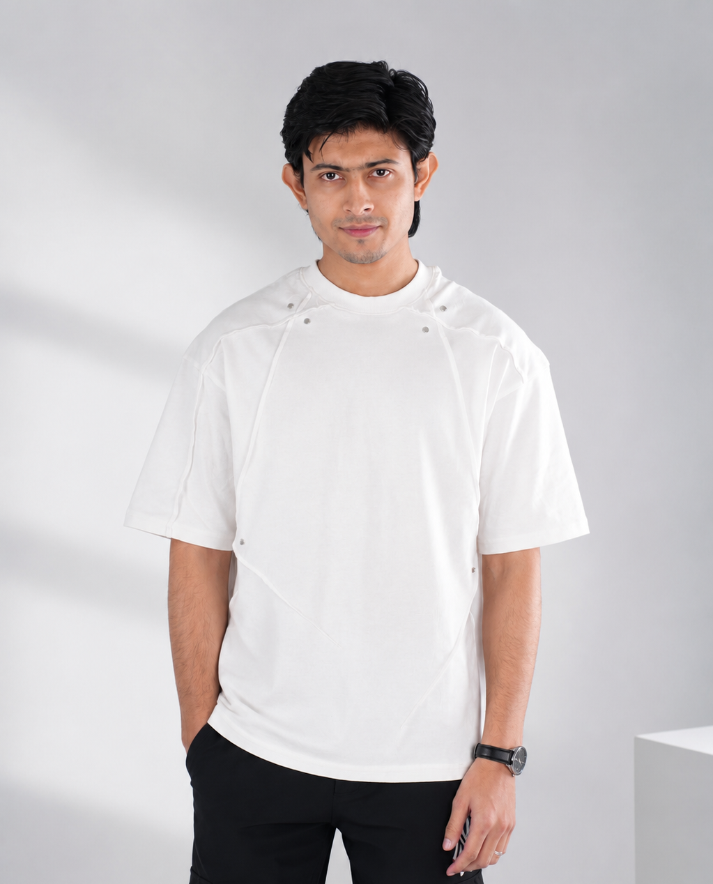 Drop Shoulder Tshirt - White QDT1003