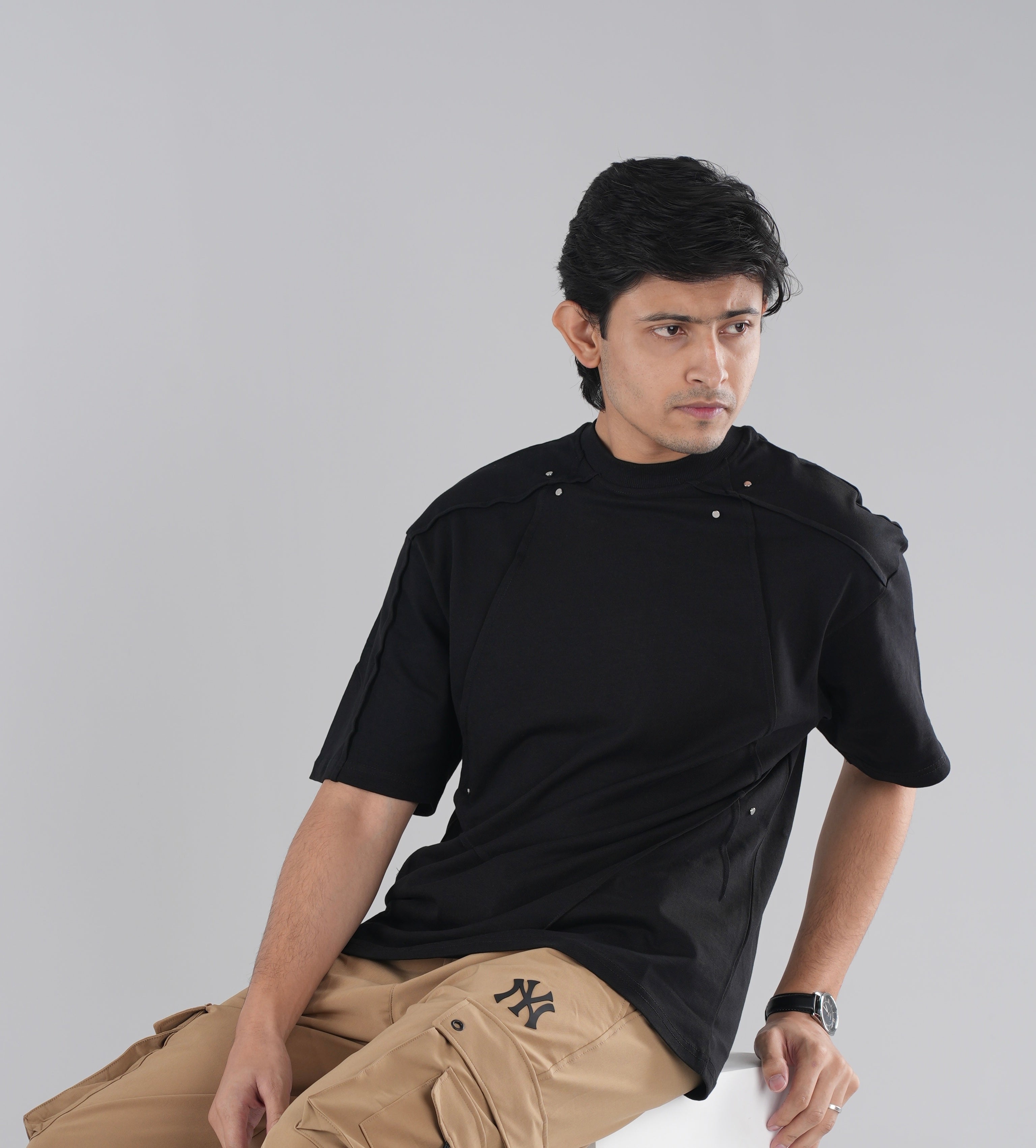 Drop Shoulder Tshirt - Black QDT1004