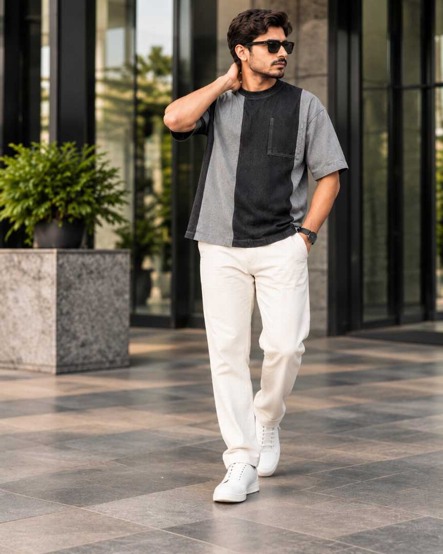 Denim,Drop,Shoulder,T-Shirt,Code,-,QDT1011
